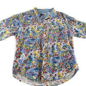 Vintage Bugle Boy Company Hawaiian Shirt XXL 100% Cotton Floral Beach Print